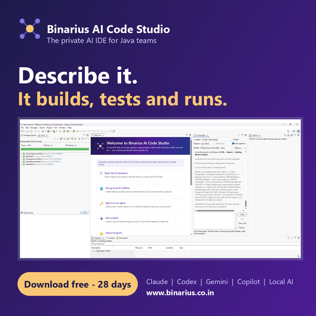 Binarius AI Code Studio: describe it, it builds, tests and runs